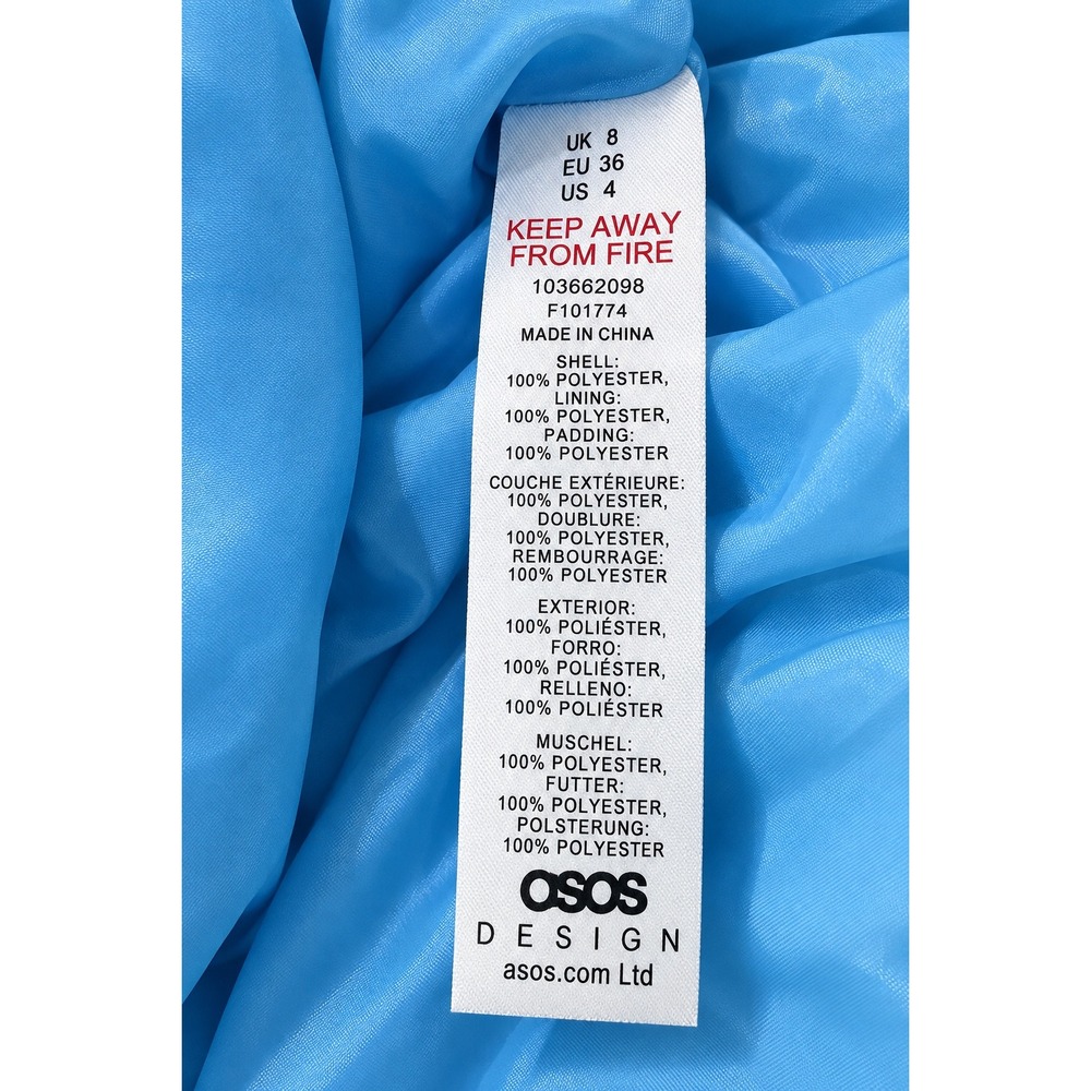 ASOS DESIGN Puffer Jacket Blue Quilted Funnel Neck Coat US 4 Tall NEW Oversized - Picture 4 of 4